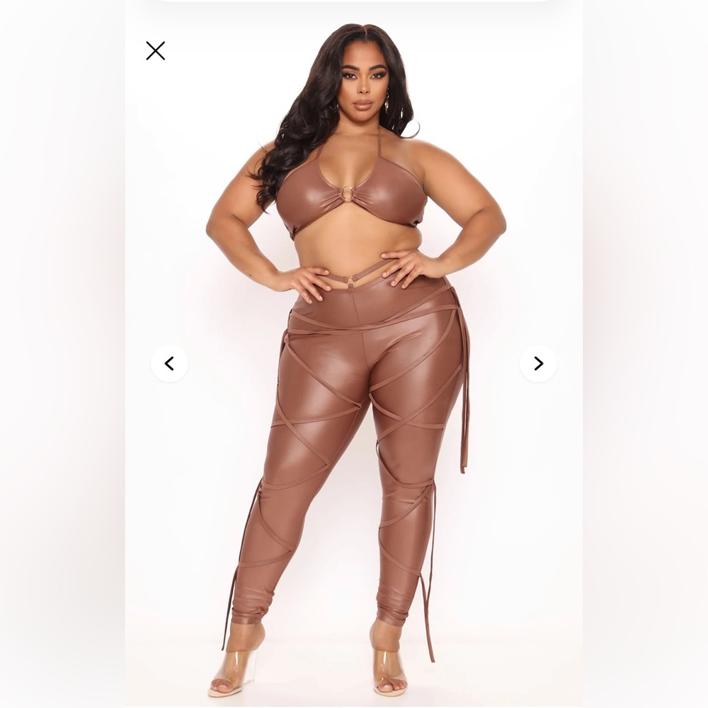 Brown Faux Leather Two-Piece Set